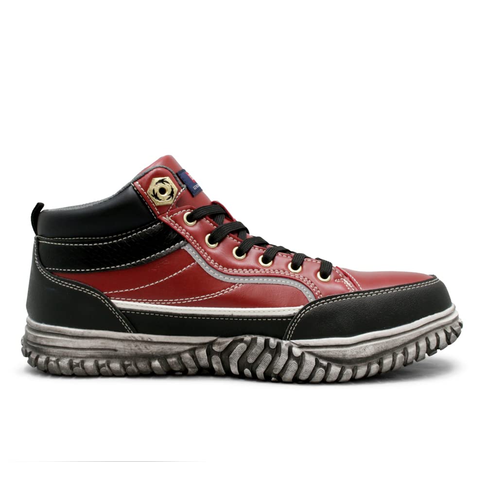 Edwin Esm102 Safety Special Steel Toe Work Safety Size Men's High-Top Shoes, Non-Slip, Lightweight, Sole, Cap, Shoes, Shoes, Red, 27.0cm