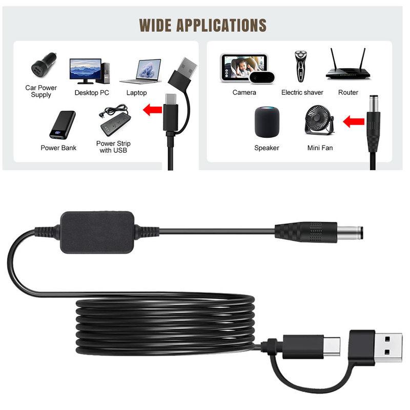 USB Type C to DC 5.5x2.1mm 5V 9V 12V boost Power Supply Cable for Router LED Light Speaker CCTV Camera, USB Charger boost Cable
