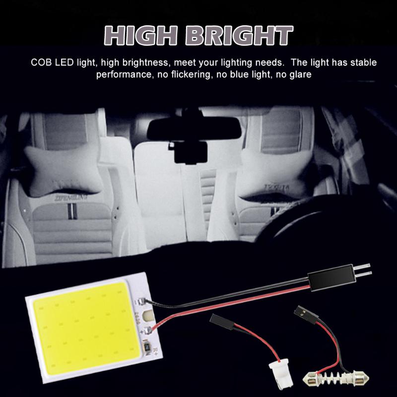 Car Interior Led Panel Light Kit Super Bright Cob Universal Adapters For Auto Dome Trunk Lighting Replacement