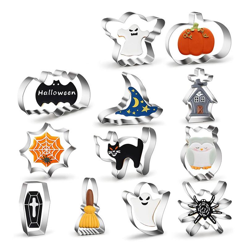 12PCS Halloween Cookie Cutter Set Pumpkin Ghost Bat Shape DIY Chocolate Fondant Mold Biscuits Mould Halloween Baking Tools