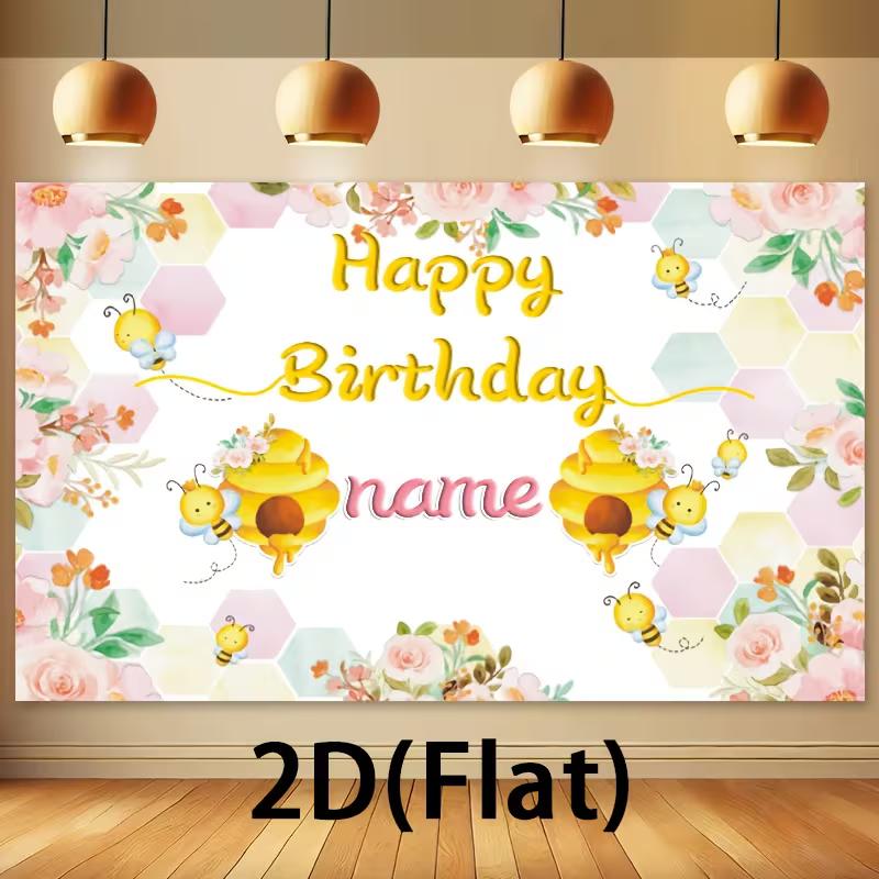 

Bee Birthday Backdrop, Floral Honeycomb Background Cloth, Party Decor 47.2x31.5inch/120*80cm