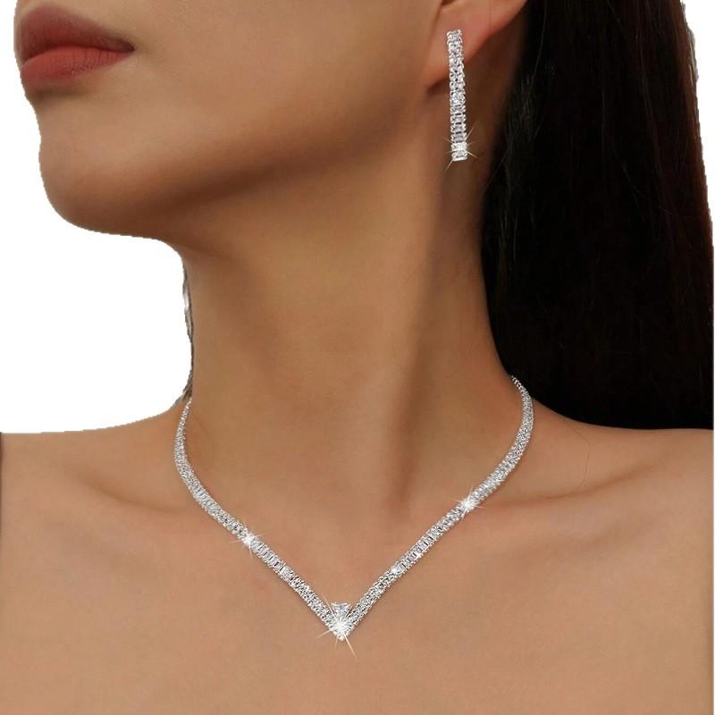Designer Crystal Rhinestone Shiny Necklace Earring Set , Light Jewelry Set for Women