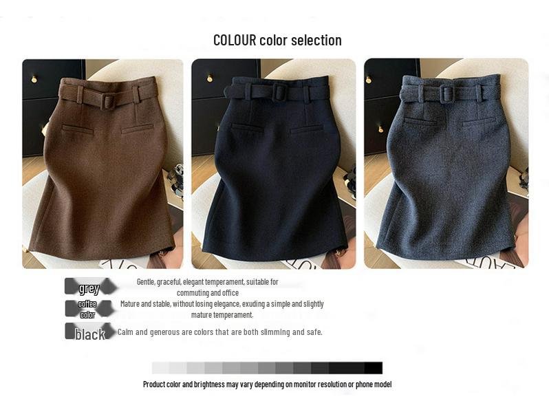 2025 Autumn/Winter High-Waisted Grey A-line Skirt - Thickened, Slimming, Hip-Hugging