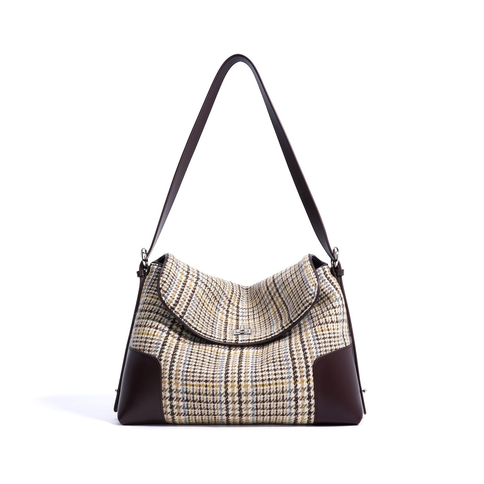 

Премиальная шерстяная ткань «тысяча птиц», большая вместимость, сумка под мышкой для документов, женская, новая модная сумка через плечо для通勤 2025