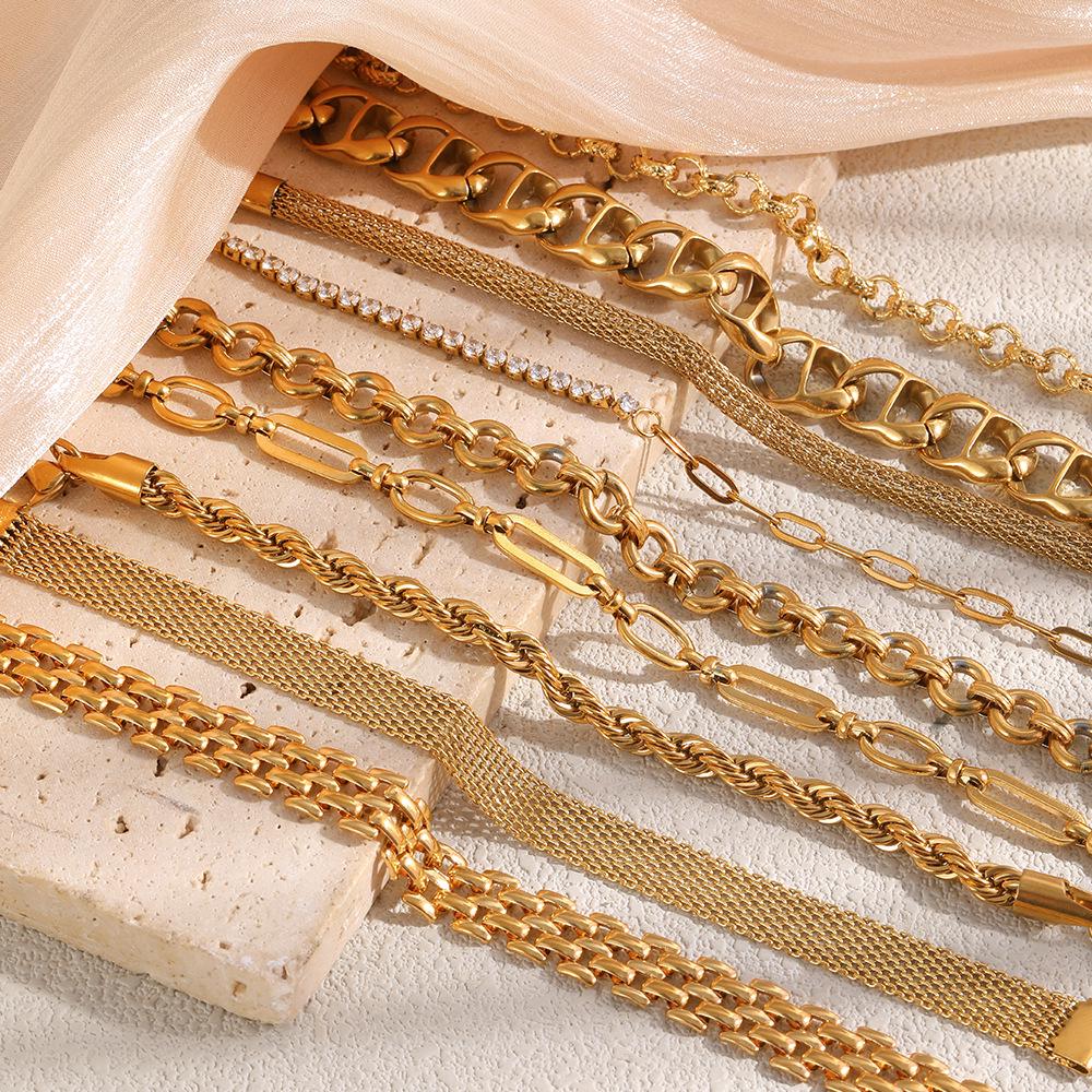 18K Gold-Plated Stainless Steel Paperclip and Rope Chain Bracelet for Women