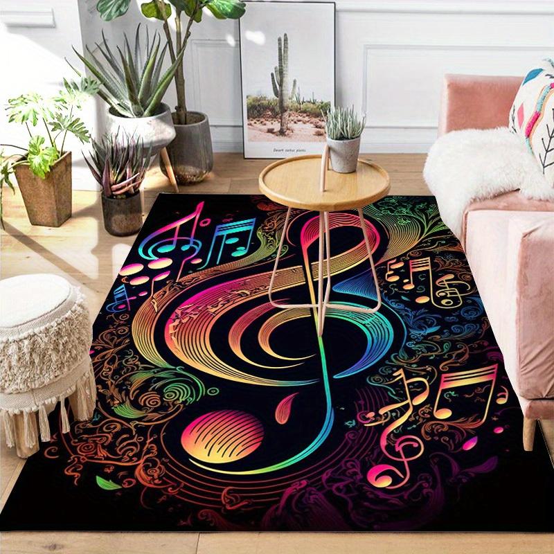 Musical Notes Non-Slip Floor Mat, Treble Clef Design Plush Carpet for Living Room Bedroom Game Room Dorm Decor