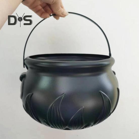 Halloween Candy Bucket with Handle Multifunctional Halloween Treats Holder Retro Candy Cauldron for Kids Trick-or-Treating