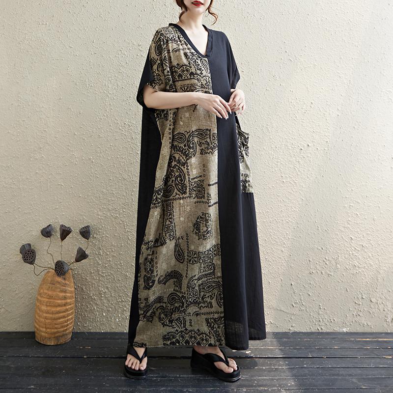 DIMANAF 2025 Summer Plus Size Dress Basic Women Casual Loose Long Vintage New Oversized Floral Dress Maxi