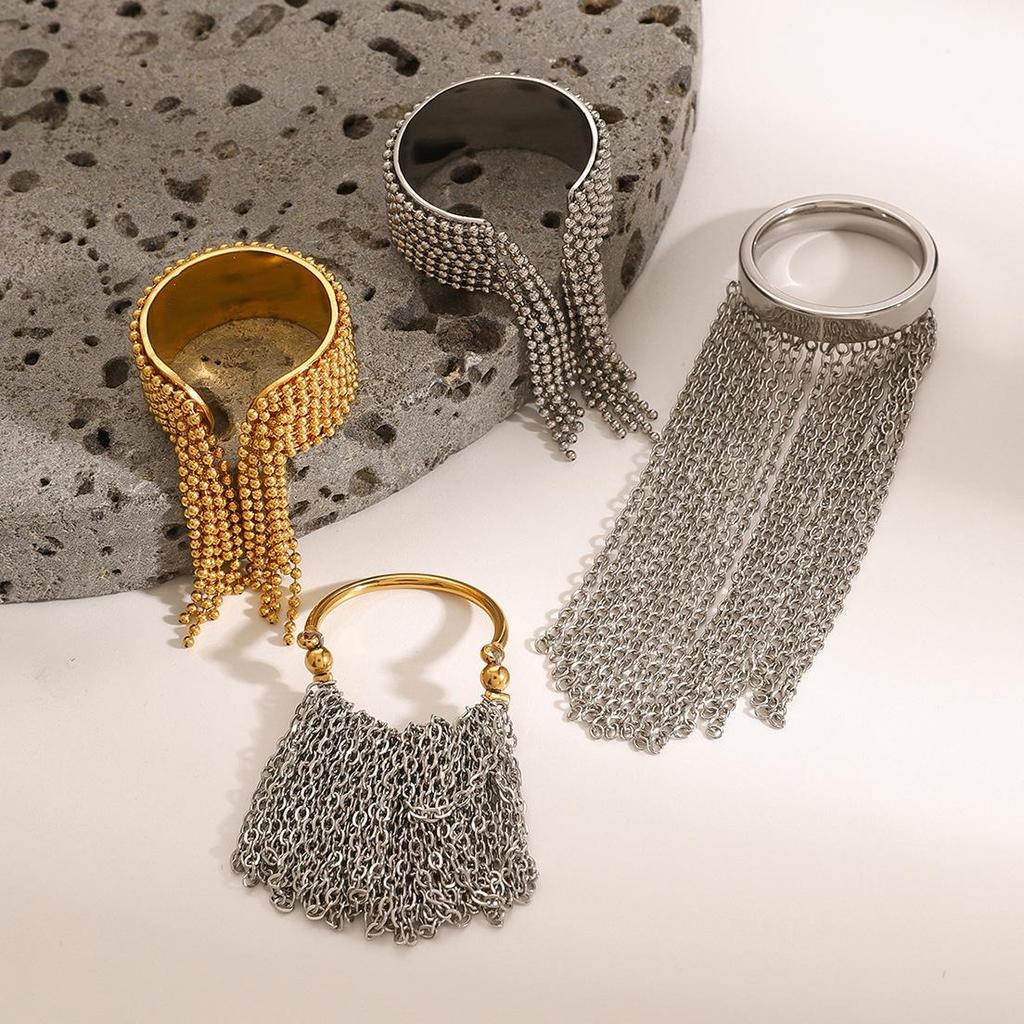 Jieding 18k Gold Stainless Steel Tassel Ring - European & American Niche Titanium Jewelry