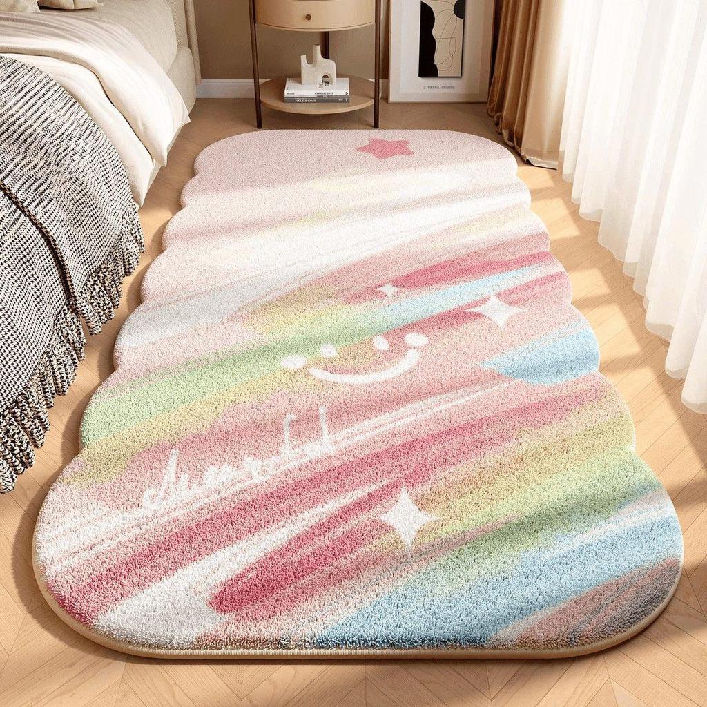 Ins Fresh Bedroom Rug: Cute Flower Design, Cool & Dirt-Resistant, Thick Non-Slip Foot Mat for Bedside or Coffee Table.