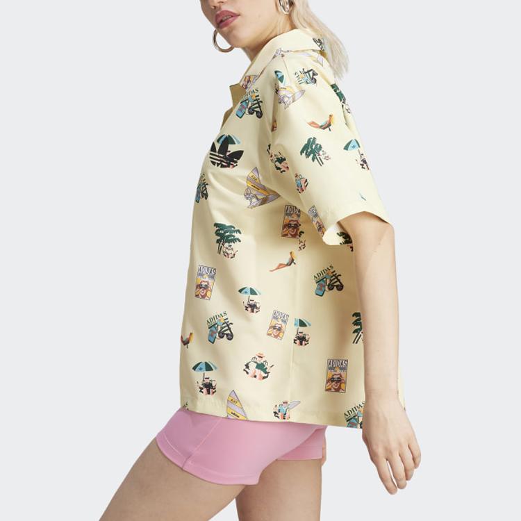 Adidas Originals Short Sleeve Graphic Shirt With Cartoon Pattern And Letter Logo Print Women Tops Beige IC3072