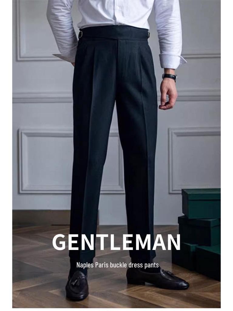 Herren Italienische Neapolitanische High-Waist Gerade Bein Lässige Stoffhose im Britischen Retro-Stil