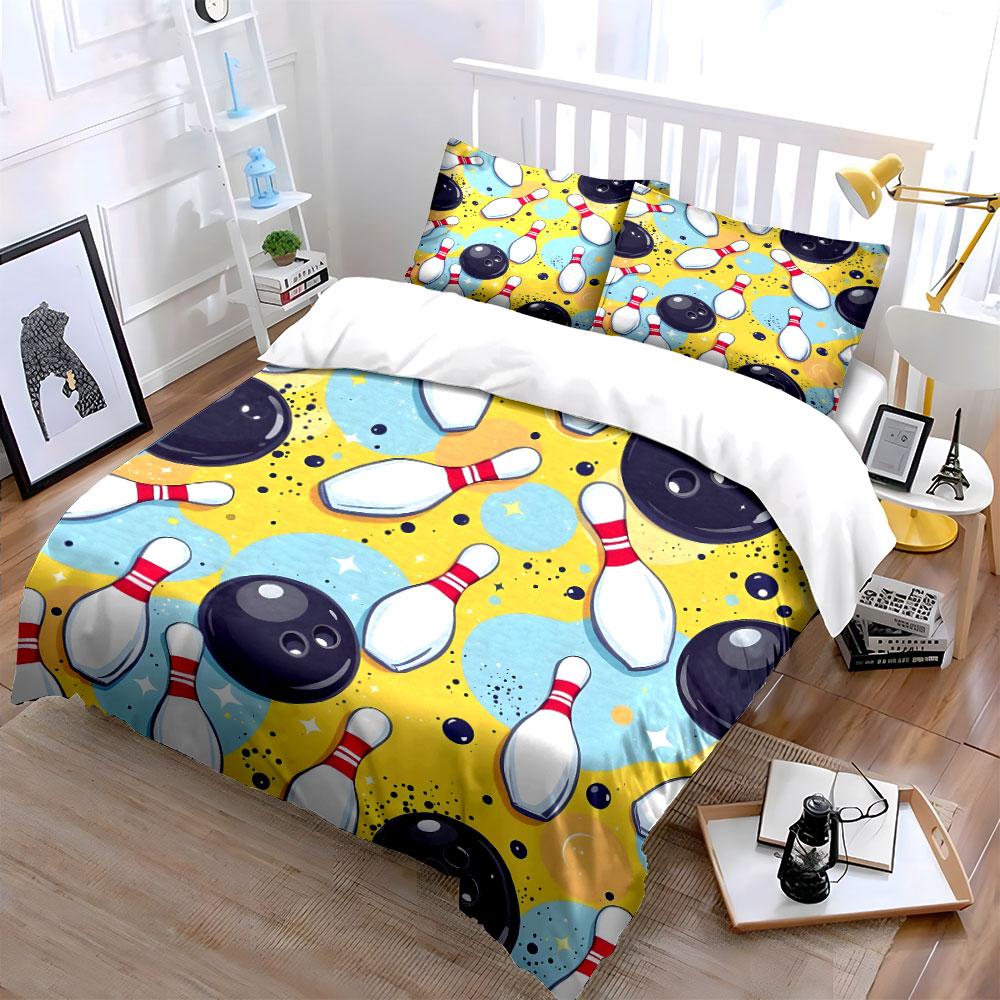 "Bowling Set for Fun Games" kid's and adults' bedroom decor, Exquisite three-piece bedding set gift