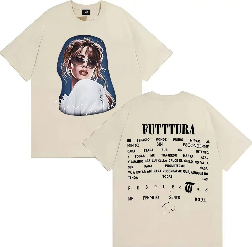 Summer Hot Singer TINI Futttura Album Pop Music Gothic Tops Double Sided Print Loose Short Sleeve Tshrit Mens Clothes