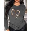 Spring and Autumn Women's Fashion Casual Loose Heart Pattern Printed Long Sleeve Round Neck T-shirt
