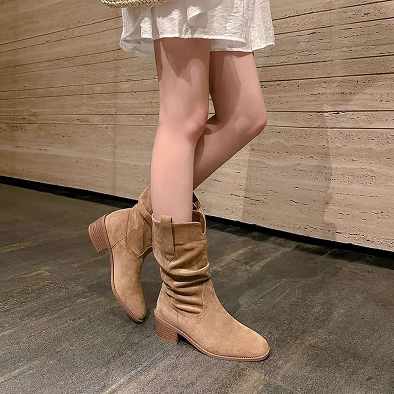 Wasteland Wind Thick Heel Inner Heightening Pile Boots Short Boots Children's New Skirt Western Cowboy Martin Boots