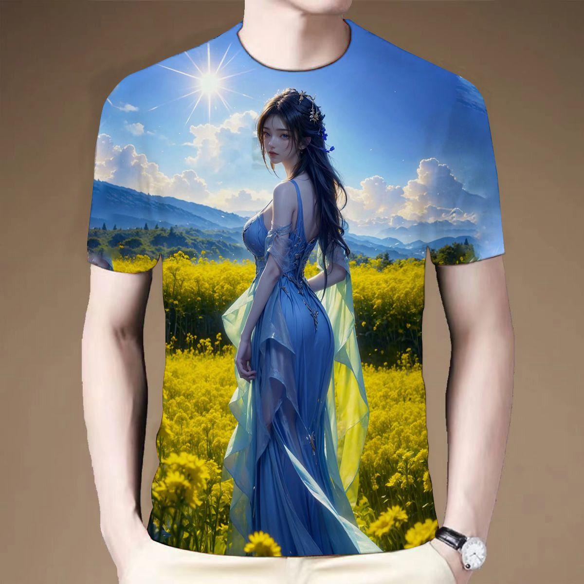 

2024 летняя новая 3D-печатная футболка с коротким рукавом и круглым вырезом в античном стиле pure desire for beautiful для мужчин 6XL