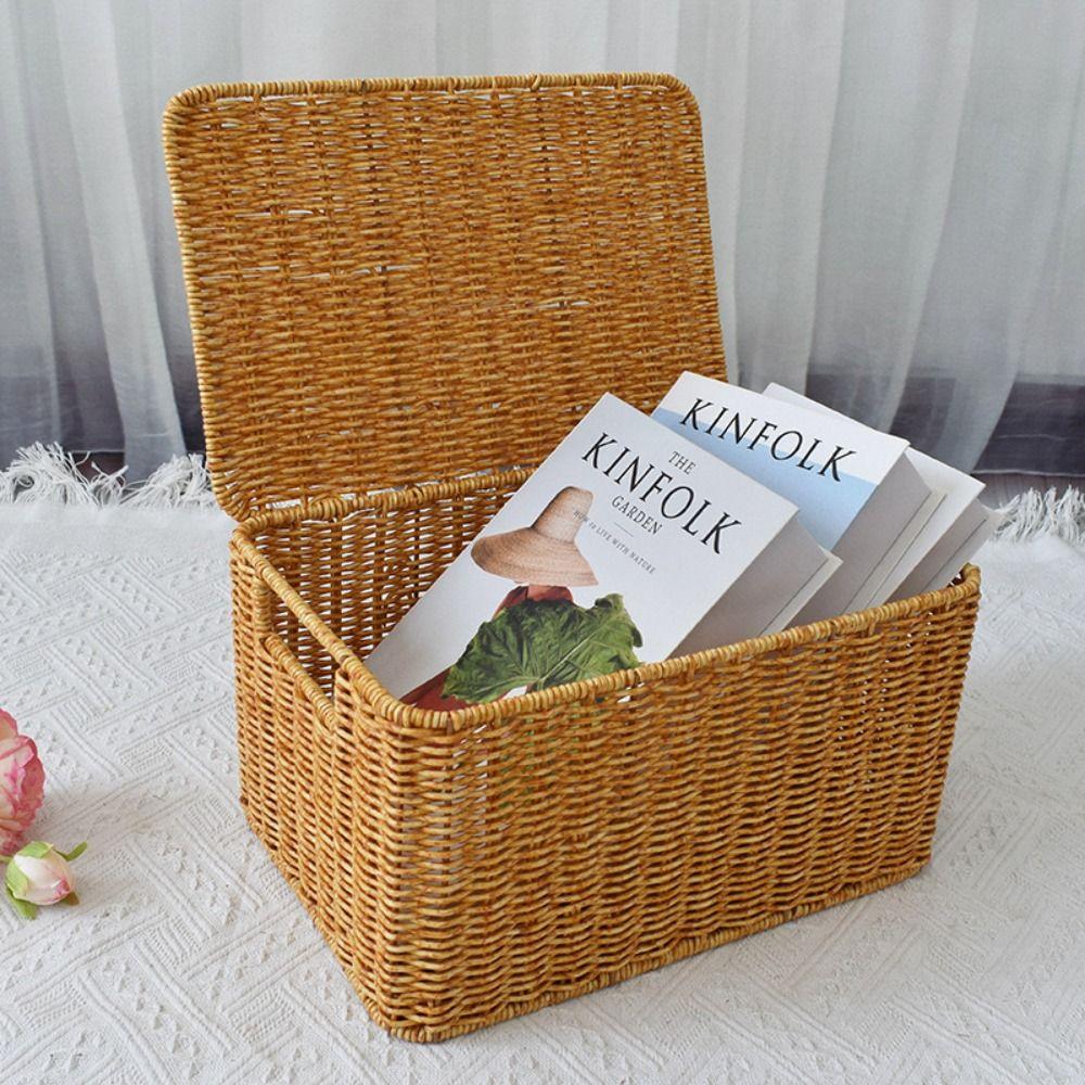 Large Capacity Rattan Storage Box Rectangular Weave Container Woven Storage Basket  Household