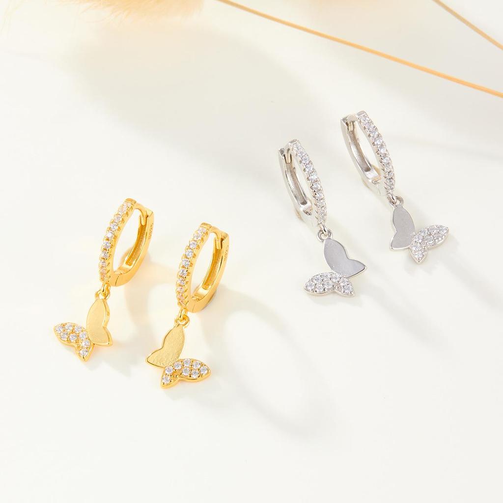 Butterfly S925 Sterling Silver Inlaid Zircon Earrings - Ins Niche Design for European & American Trends