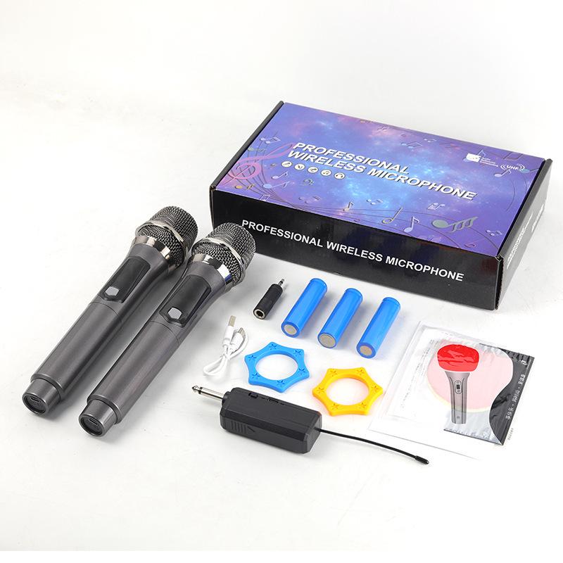 Rechargeable Wireless Microphone Set: One-to-Two KTV Live Singer Handheld with Speaker