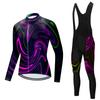 Mens Long Sleeve Cycling Jersey Bib Pants Set Breathable Quick-Dry Road Mountain Bike Riding