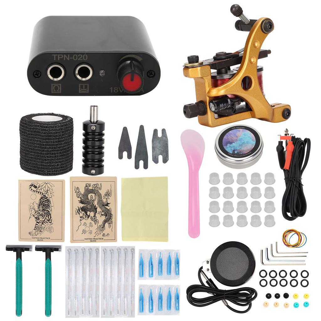 Complete Tattoo Coil Machine Kit Tattoo Silicone Practice Skin Repair Cream Tattoo Accessories