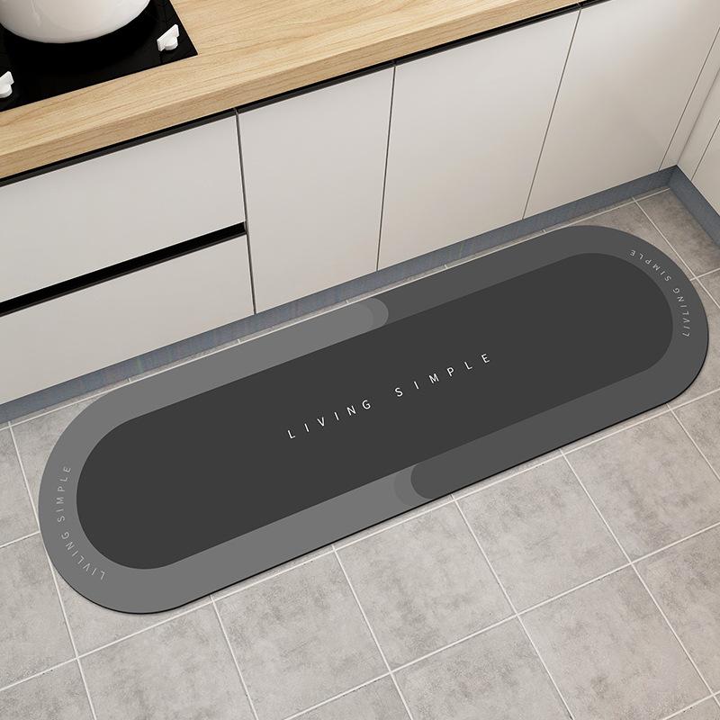 Oval Suede Fabric Kitchen Carpet Water Absorb Oilproof Kitchen Mat Simple Word Print Non Slip Bathtub Floor Mat Entrance Doormat