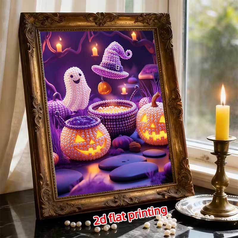 DIY Frameless Pearl Bead Painting Kit Halloween Theme Sparkling Canvas Art Creative Gift for Craft Lovers