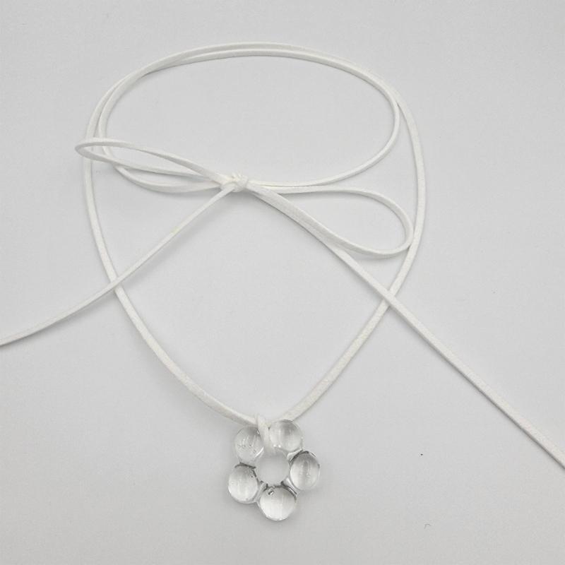 Sweet Glass Flower Pendant Necklace Fashion Statement Choker Neck Chain Simple Cord Collar Necklace Party Jewelry