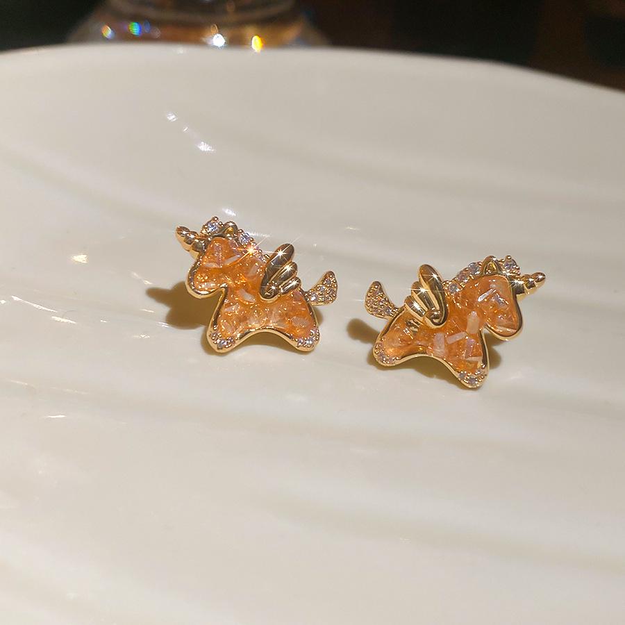 Zodiac Year Zircon Pearl Horse Earrings - Luxurious, Modern Studs for Women