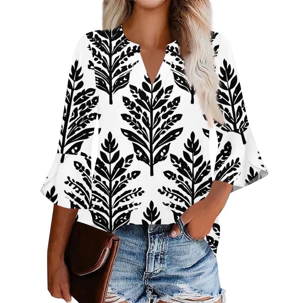 Top da donna casual alla moda con stampa floreale, maniche corte e girocollo