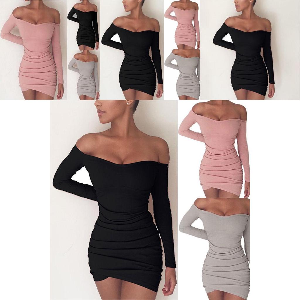 Elegant Women Long Sleeve Off Shoulder Evening Cocktail Party Club Bodycon Mini Dress Us