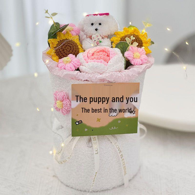 

Handmade Chenille Stem Puppy Doll Bouquet - Perfect Birthday or Christmas Gift for Girls & Besties