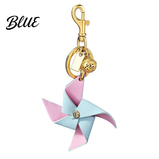 Windmill Inspired Keychain Pendant Rhinestones Center Imitation Leather Design Key синий