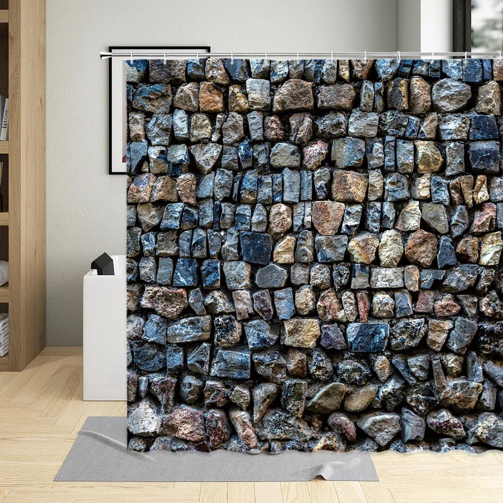 

Кам яна цегляна стіна ванної кімнати Тканина для штор для душу Водонепроникний сад Фонові екрани Декор Осипи з 12 гачками Штори для ванної кімнати W90xH180cm