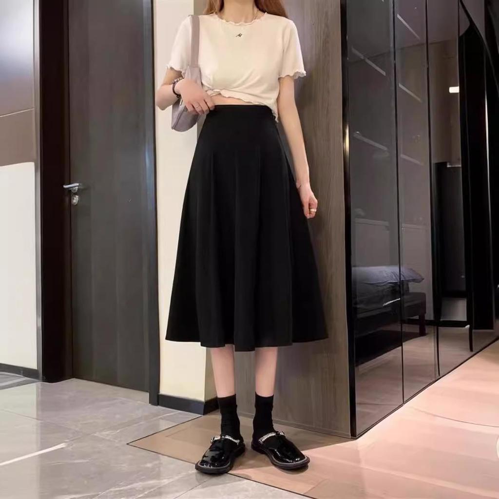 2025 Women's Plus Size High-Waisted Black A-Line Midi Skirt - Slimming & Hip-Hugging for Pear-Shaped Figures