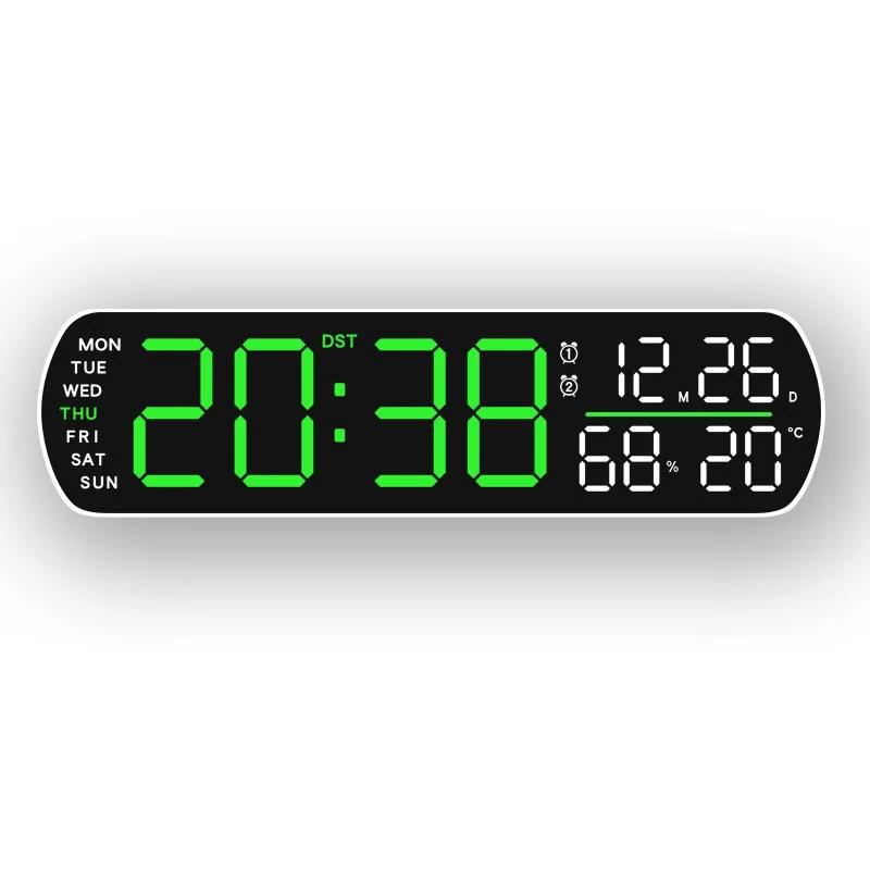 LED Digital Clock Date Week Humidity Temperature Display Brightness Adjustable Electronic 10 Inch LED Table Alarm Clock 12/24H