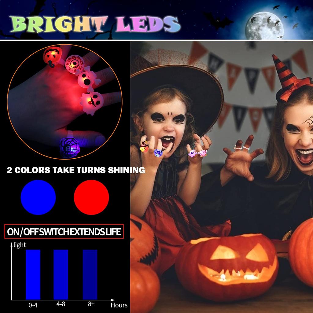 Rozsvítící kroužky na Halloween pro děti, 50 ks LED blikajících kroužků Hračky pro dětskou halloweenskou párty, Dárky, Ceny a Výplně do tašek