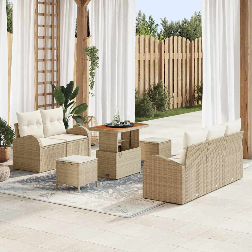 Garden Sofa Set with Cushions 8 pcs Beige Poly Rattan