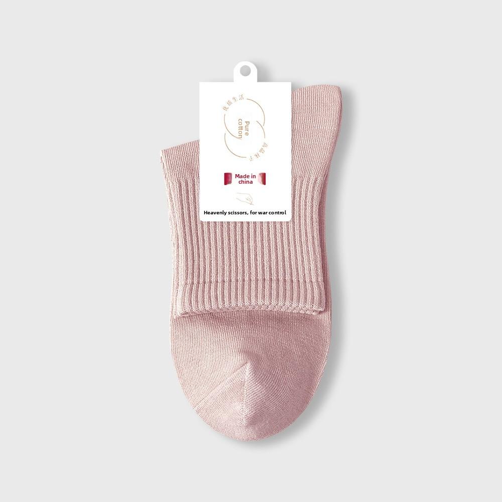 Female Spring and Autumn Pure Cotton Anti Bacterial Deodorant Sweat Absorbing Boneless Sports Tube Socks