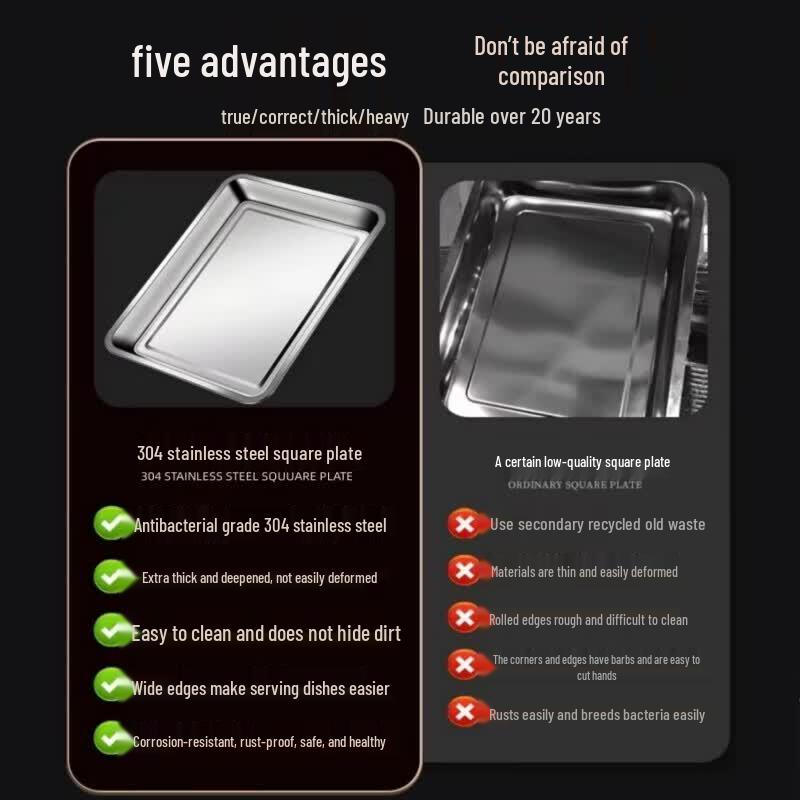 Zhebu 304 Stainless Steel Rectangular Tray