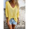 Loose Fit V Neck 3 4 Sleeve Hollow Design Knit Sweater
