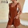 HNXC Women's Fashion Casual Solid Color Print Summer Spring Sleeveless Suspenders Trousers Jumpsuits & Rompers