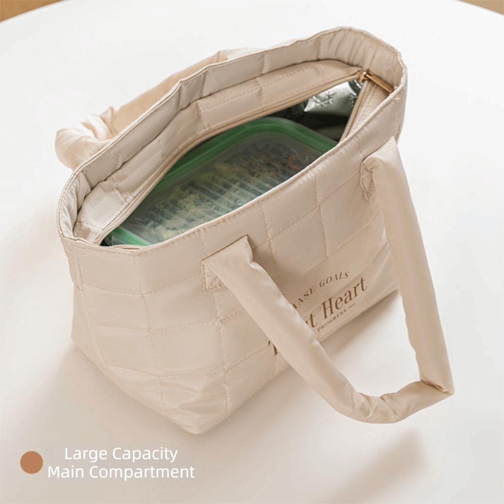 Fashion Large Capacity Lunch Box Storage Bag with Pocket Insulated Quilted Food Handbag Thermal Insulation Bag