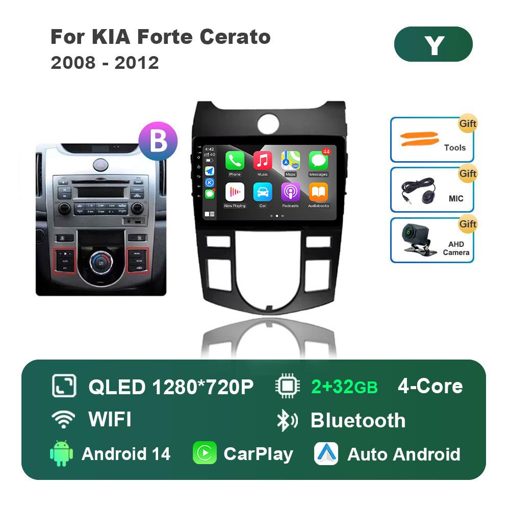 for KIA Forte Cerato 2008 - 2012 Android 14 Intelligent System Car Radio Multimedia Player GPS Navigation BT 4G WiFi HD Screen