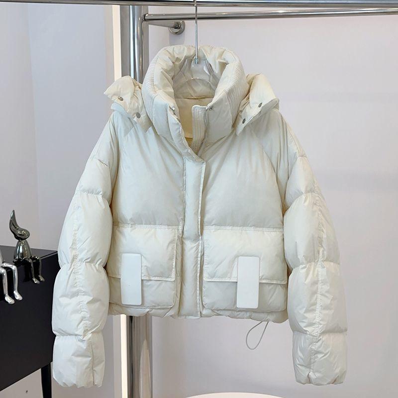 Hooded thickened short down jacket women's loose and thin fashionable white duck down, new winter bread clothes