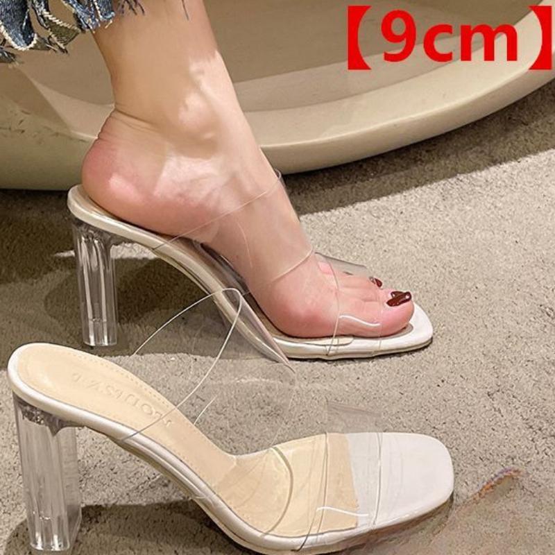 2024 New Summer Transparent Sandals,Women's Medium Heel Thick with Water,3.5cm~9cm High Heels A Line with Slippers Women's Shoes