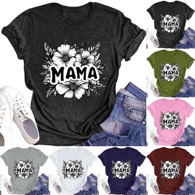 Women's Fashion Round Neck Short Sleeve T-Shirt Mother's Day Printed Casual Top