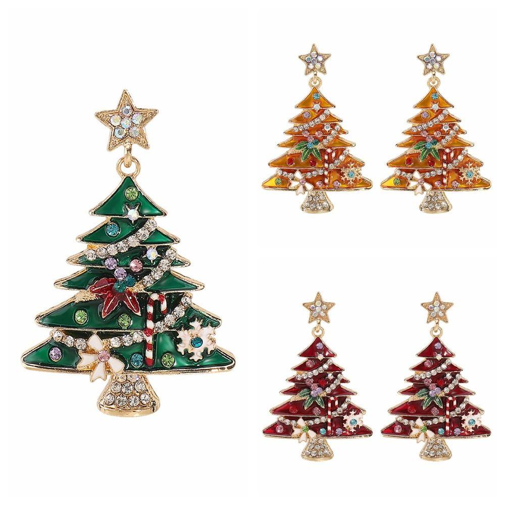 Dripping Oil Xmas Earrings Studs Rhinestone New Year Dangle Earrings Christmas Tree Earrings  Gift