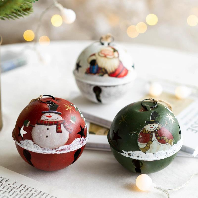 1PC Santa Claus Bell Decoration Xmas Tree Ornaments Vintage Iron Pendant Creative Elk Snowman Hanging Ornament Christmas Bells